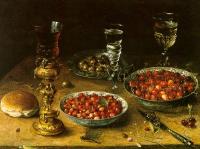 Beert, Osias - Graphic Still-Life with Cherries & Strawberries in China Bowls